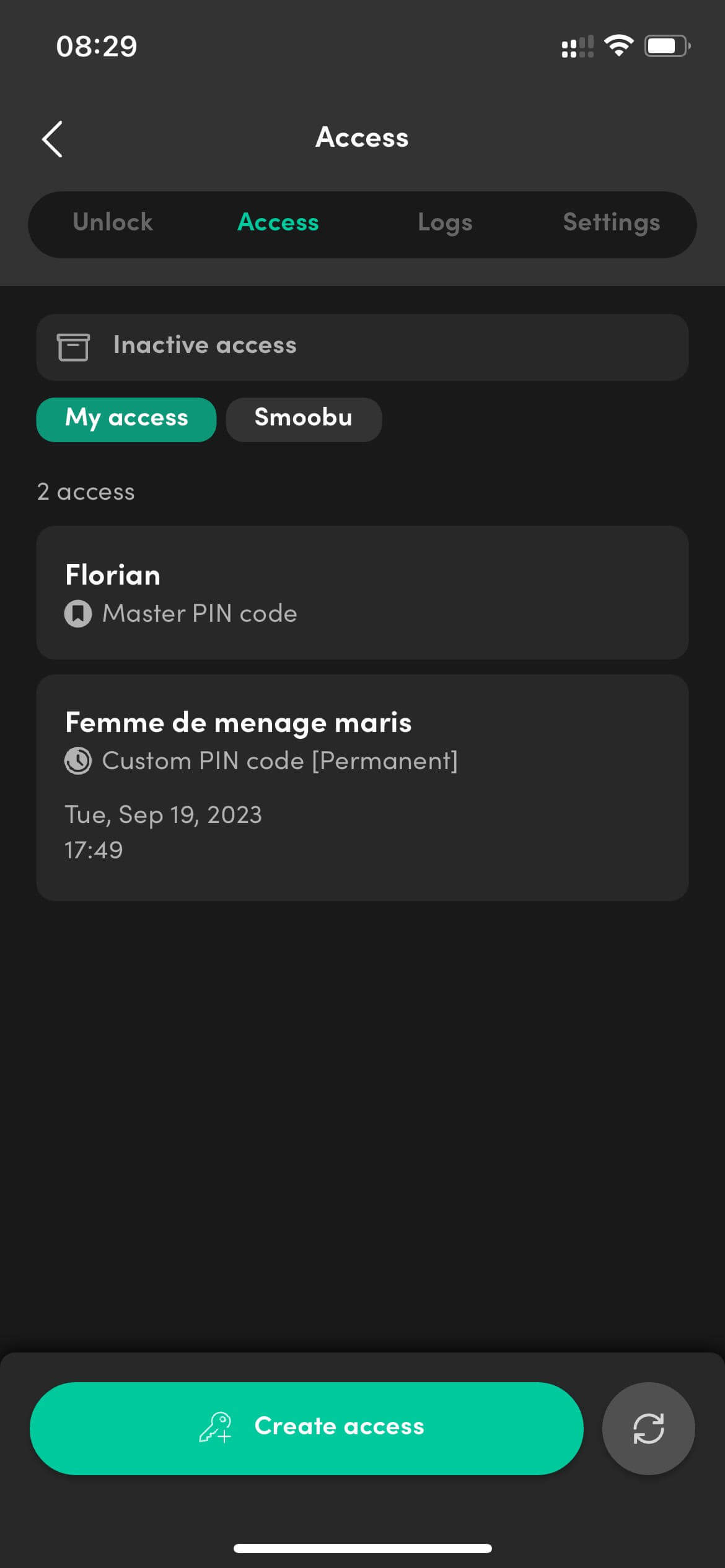 igloogome creation des acces et des codes via application